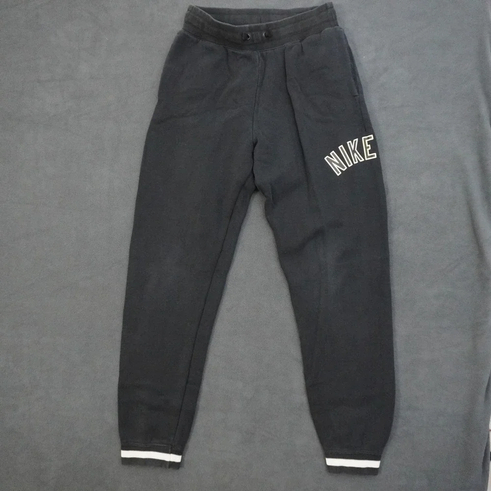 Nike Air Boys XL Black Fleece Jogger Sweatpants Striped Cuffs Graphic Logo